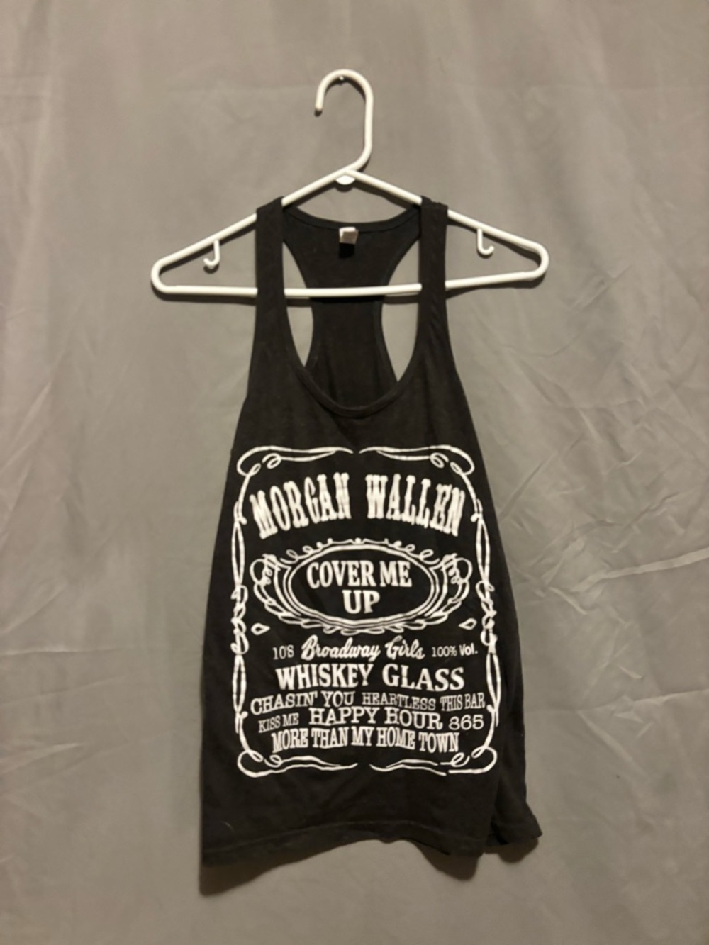 Morgan Wallen Grey Graphic Racerback Tank - "Cover Me Up"